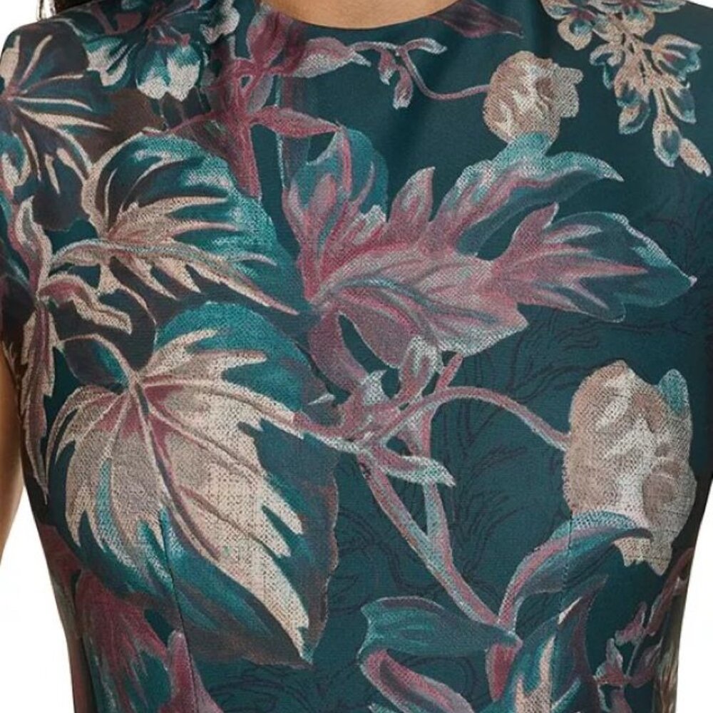 New! CALVIN KLEIN Green Multi Floral-Print Sleeveless Sheath Dress - Picture 2 of 3